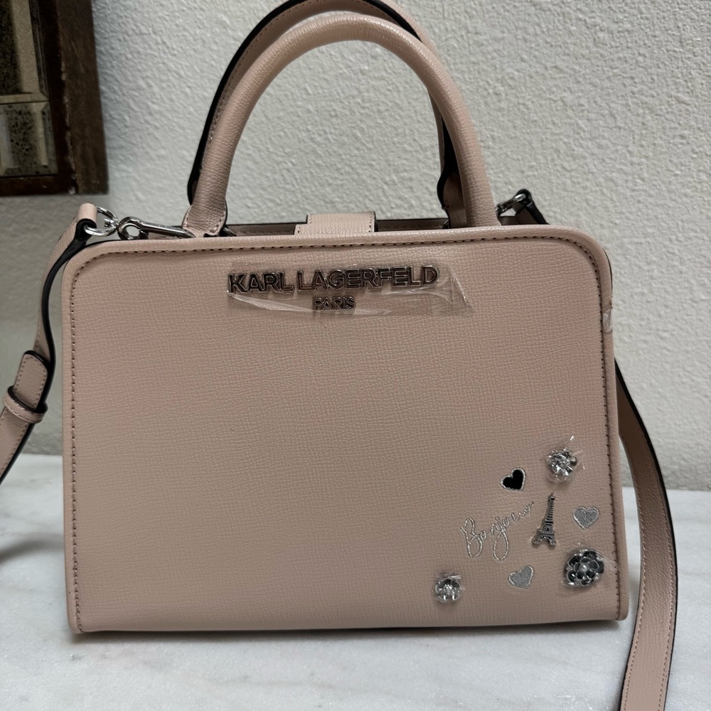 Karl Lagerfeld Pink Satchel with Silver Accents